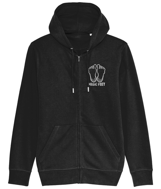 MFH001Z Distressed White Print Logo Zip Hooded Sweatshirt