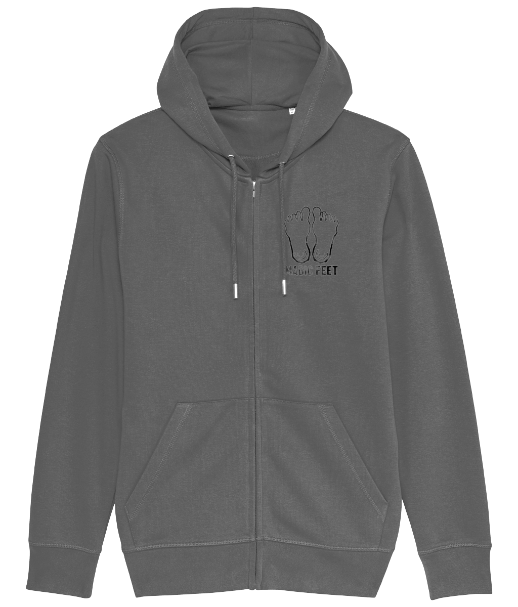 MFH001Z Distressed Black Print Logo Zip Hooded Sweatshirt